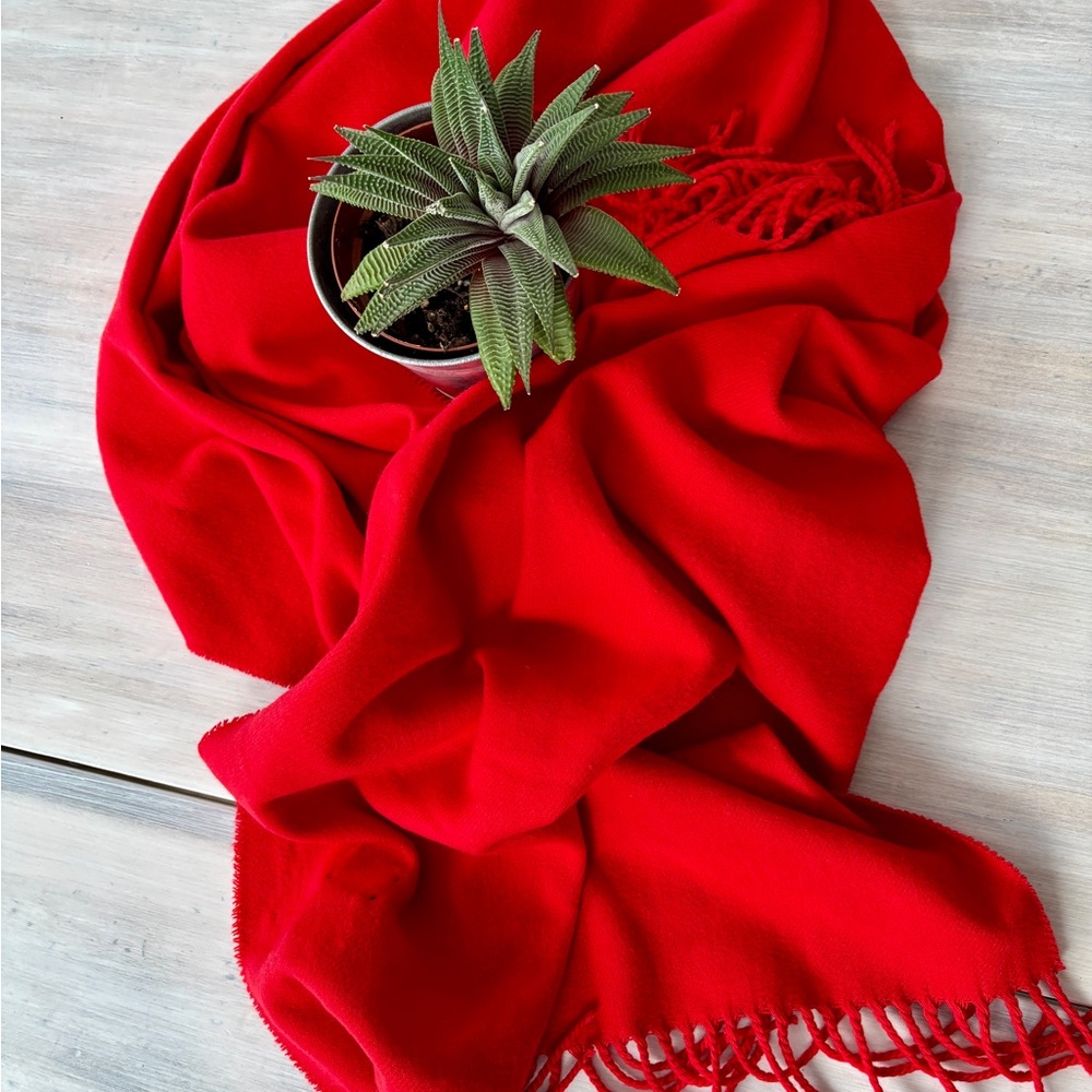 NWOT Bold Red Scarf with Fringe (64x17). NEW ❤️